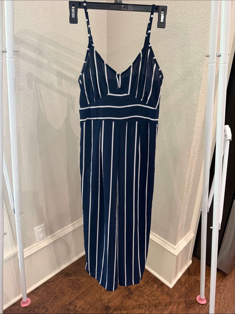 Angie Navy and White Striped Jumpsuit